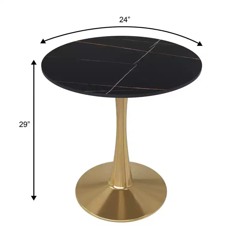 Table à manger ronde Bristol 24 plateau en pierre frittée table d'appoint de café avec piètement colonne robuste en acier doré pour cuisines et petits espaces