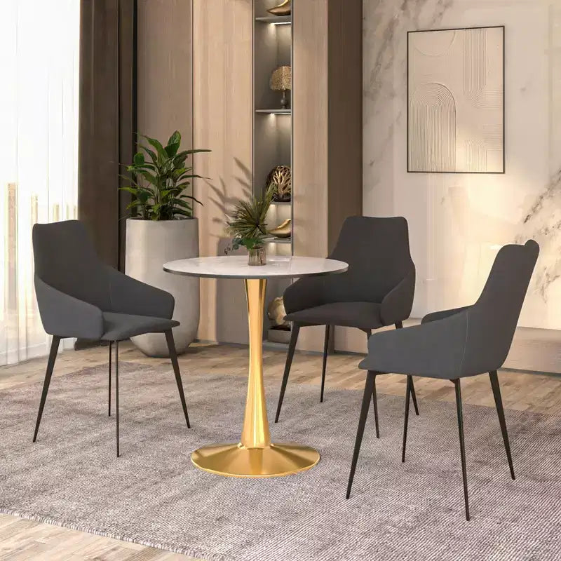 Table à manger ronde Bristol 24 plateau en pierre frittée table d'appoint de café avec piètement colonne robuste en acier doré pour cuisines et petits espaces
