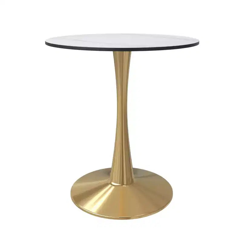 Table à manger ronde Bristol 24 plateau en pierre frittée table d'appoint de café avec piètement colonne robuste en acier doré pour cuisines et petits espaces
