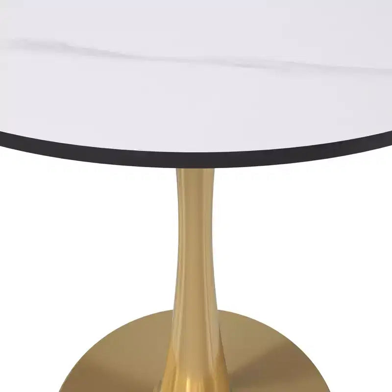 Table à manger ronde Bristol 24 plateau en pierre frittée table d'appoint de café avec piètement colonne robuste en acier doré pour cuisines et petits espaces