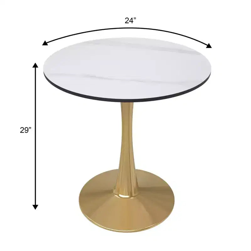 Table à manger ronde Bristol 24 plateau en pierre frittée table d'appoint de café avec piètement colonne robuste en acier doré pour cuisines et petits espaces
