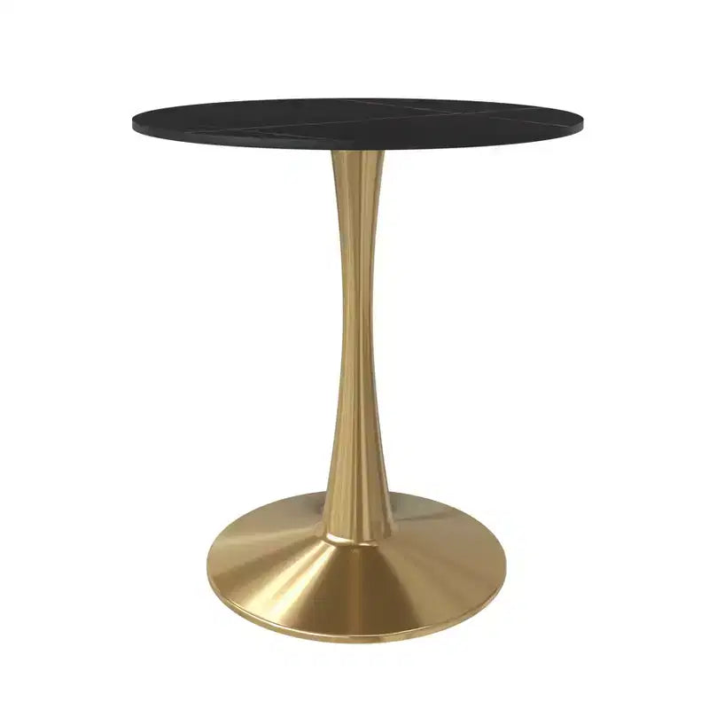 Table à manger ronde Bristol 24 plateau en pierre frittée table d'appoint de café avec piètement colonne robuste en acier doré pour cuisines et petits espaces