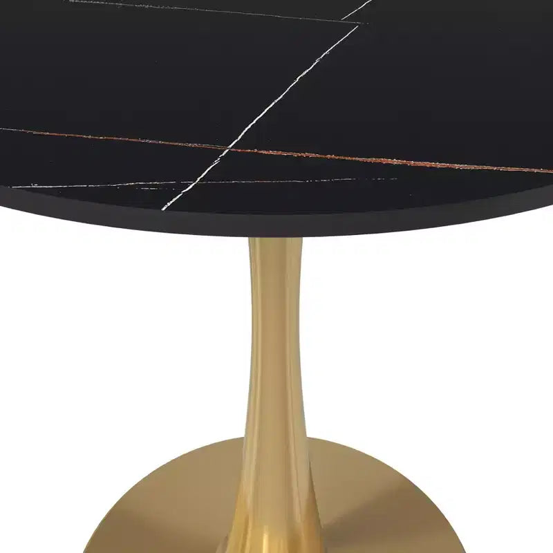 Table à manger ronde Bristol 24 plateau en pierre frittée table d'appoint de café avec piètement colonne robuste en acier doré pour cuisines et petits espaces