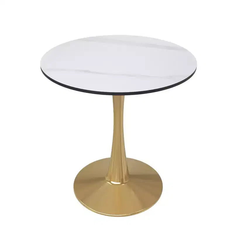 Table à manger ronde Bristol 24 plateau en pierre frittée table d'appoint de café avec piètement colonne robuste en acier doré pour cuisines et petits espaces