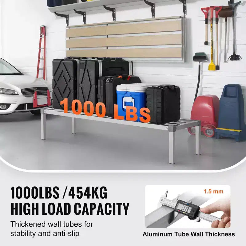 Étagère de dunnage en aluminium, 60 x 20 pouces, pour aliments commerciaux, 12 pouces du sol, capacité de 1000 lb, étagère de rangement tout aluminium soudé