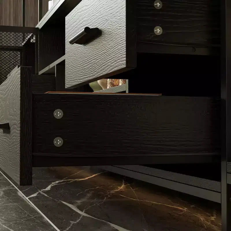 Meuble TV contemporain noir avec étagères et tiroirs – Option de rangement élégante pour espaces multimédia domestiques