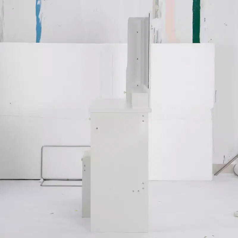 Coiffeuse avec tiroirs et lumières, 41 po, bureau-coiffeuse côté gauche avec tabouret rembourré et grand miroir coulissant tactile à LED, blanc