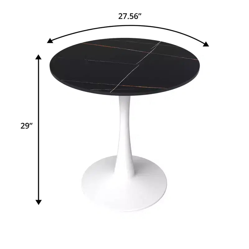 Table de salle à manger ronde Bristol 27 - Plateau en pierre frittée, table d'appoint de café et piédestal en acier blanc robuste pour la cuisine et les petits espaces