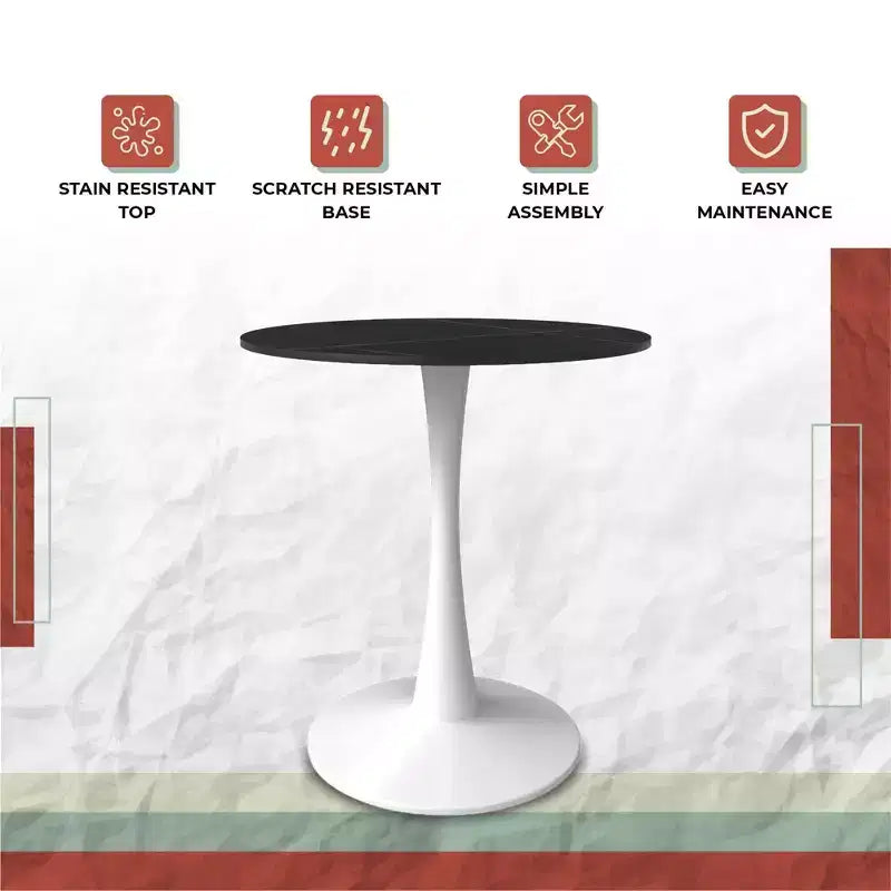 Table de salle à manger ronde Bristol 27 - Plateau en pierre frittée, table d'appoint de café et piédestal en acier blanc robuste pour la cuisine et les petits espaces