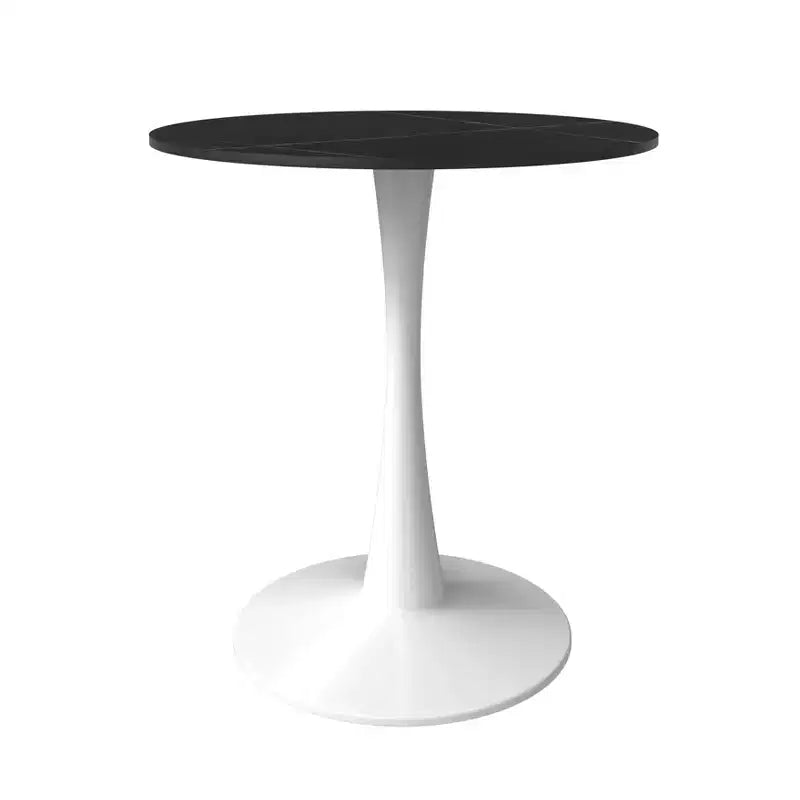 Table de salle à manger ronde Bristol 27 - Plateau en pierre frittée, table d'appoint de café et piédestal en acier blanc robuste pour la cuisine et les petits espaces