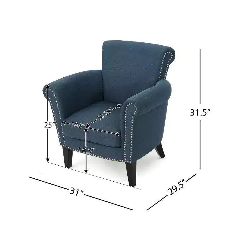 Fauteuil club contemporain en tissu Brice avec garniture cloutée