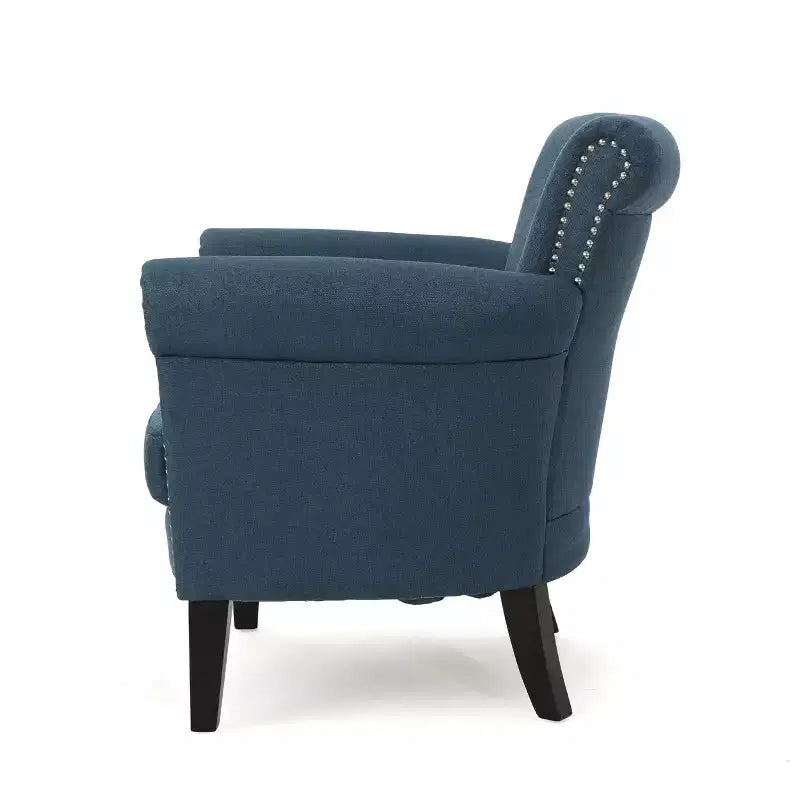 Fauteuil club contemporain en tissu Brice avec garniture cloutée