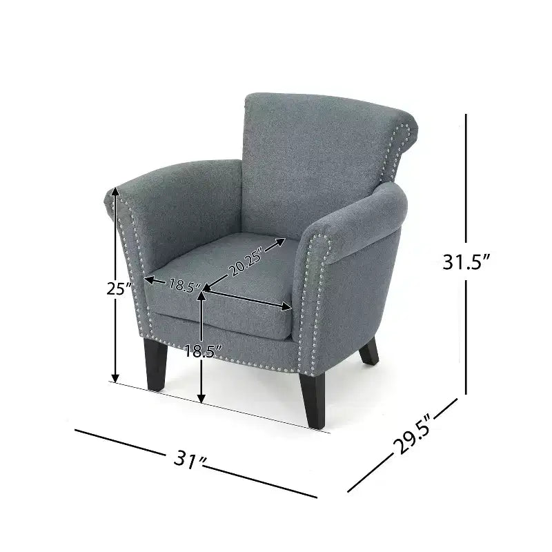 Fauteuil club contemporain en tissu Brice avec garniture cloutée