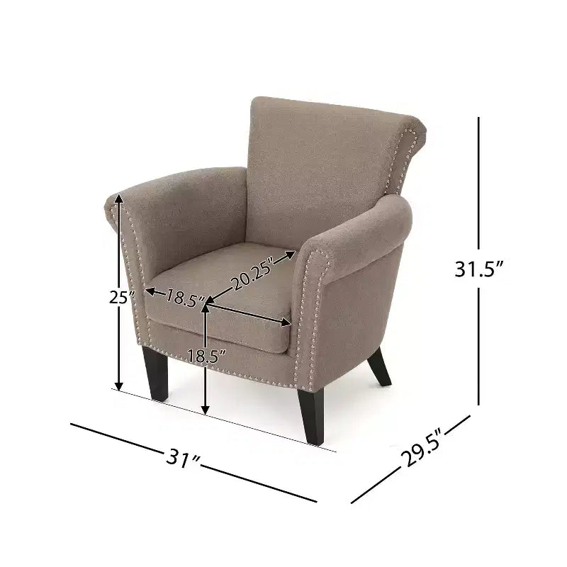 Fauteuil club contemporain en tissu Brice avec garniture cloutée