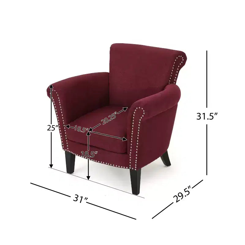 Fauteuil club contemporain en tissu Brice avec garniture cloutée