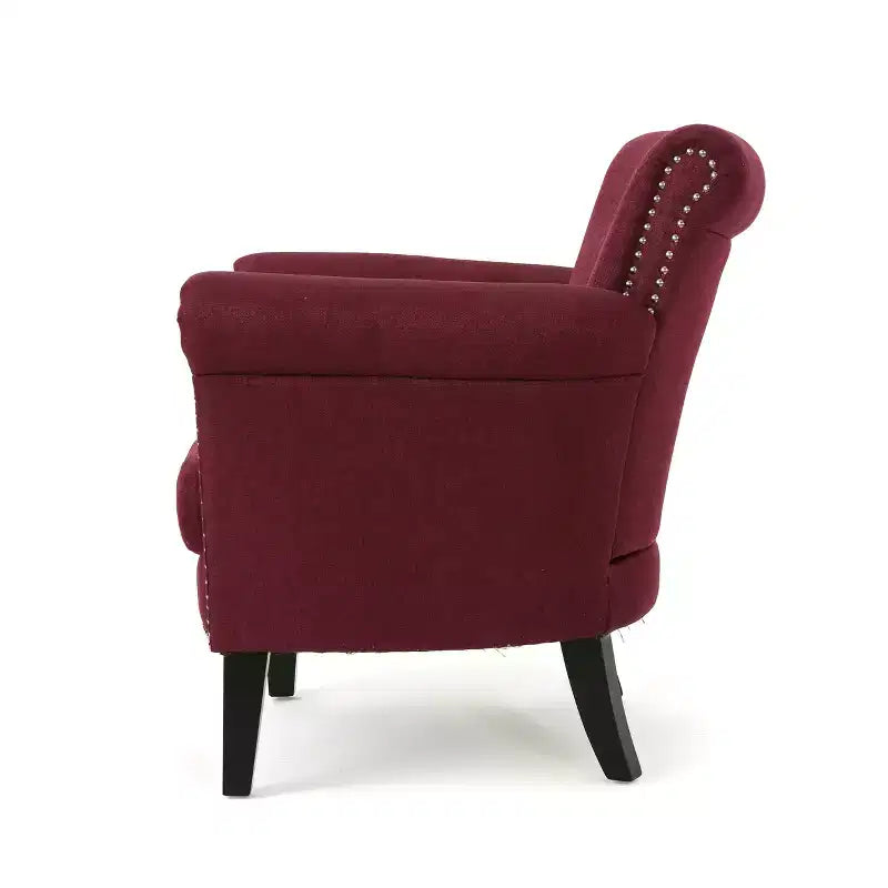 Fauteuil club contemporain en tissu Brice avec garniture cloutée
