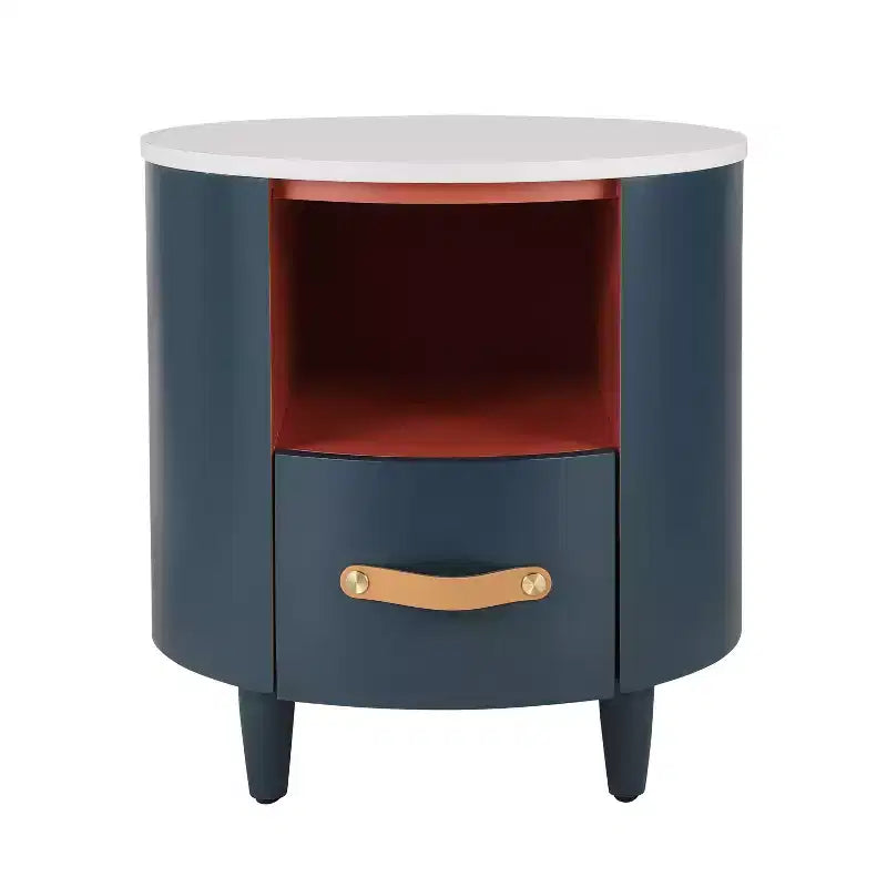 Table de chevet ronde moderne  avec tiroir de rangement et étagère ouverte