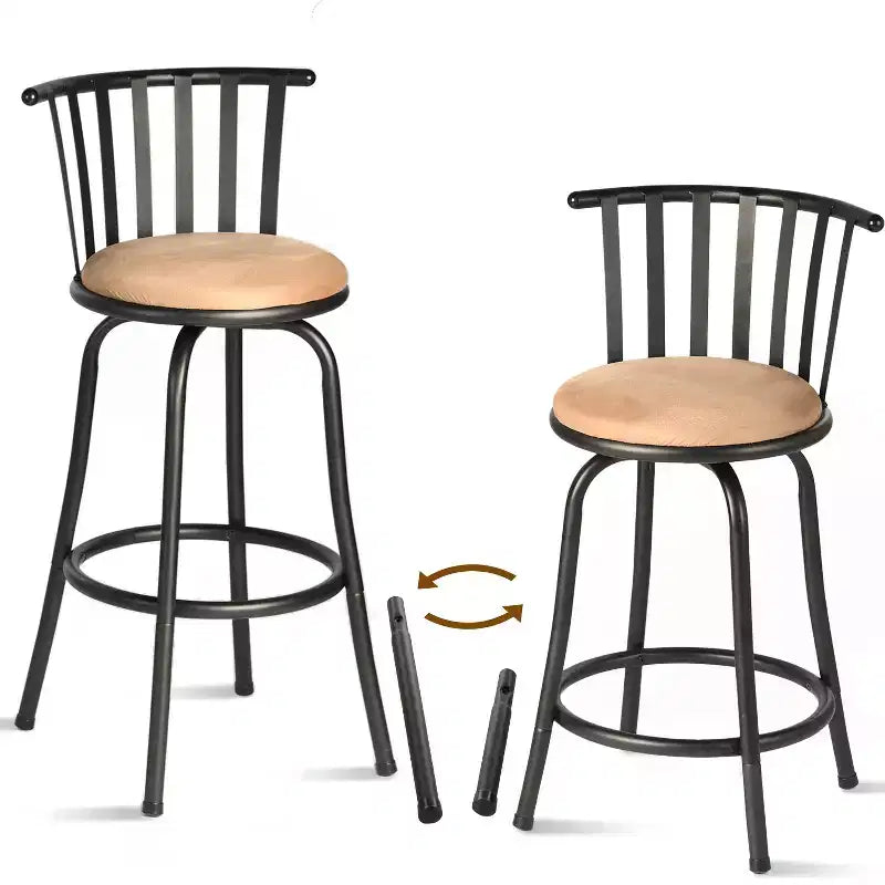 Ensemble de deux chaises de bar pivotantes réglables en hauteur, à dossier bas, en similicuir marron et noir et fer