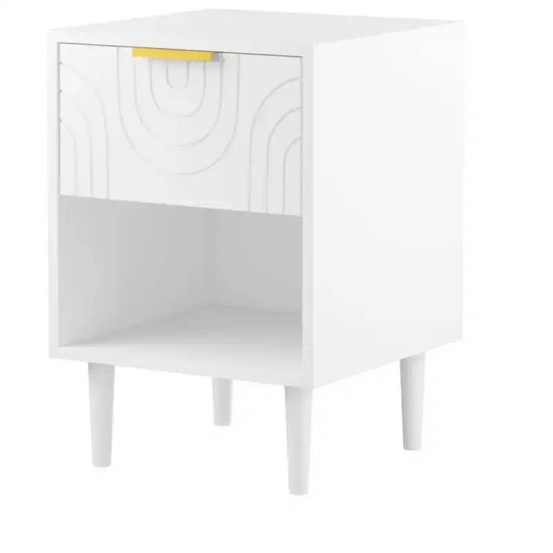 Table de chevet moderne en bois blanc, Table d'appoint avec tiroir et étagère