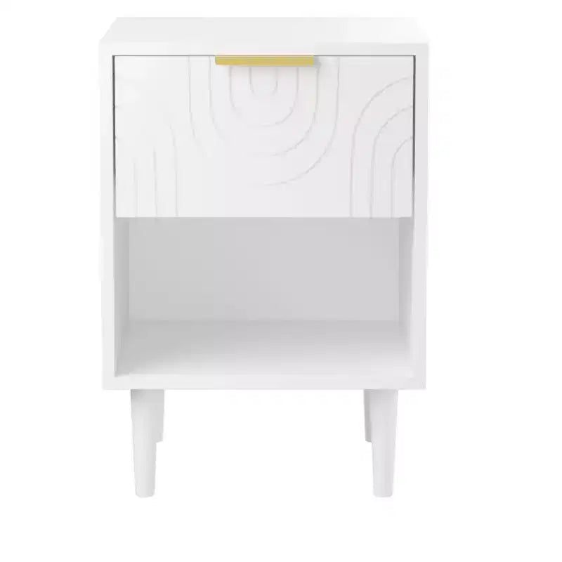Table de chevet moderne en bois blanc, Table d'appoint avec tiroir et étagère