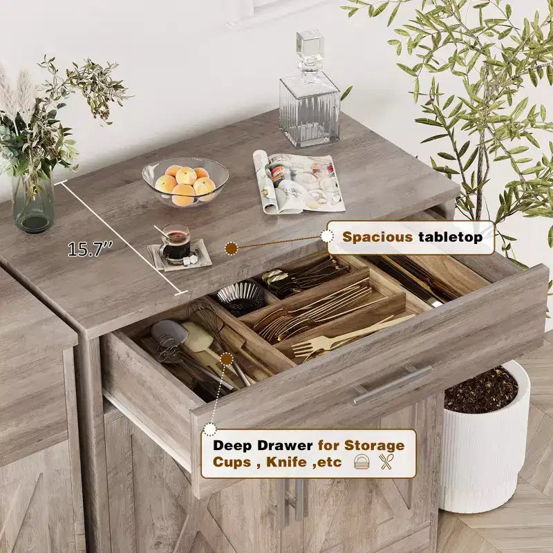Meuble de rangement de cuisine avec portes, étagères et tiroirs, buffet de bar à café pour salle à manger, salon