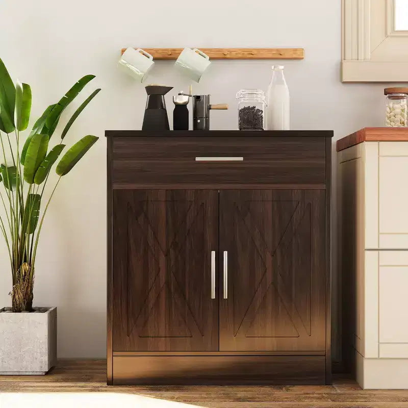 Meuble de rangement de cuisine avec portes, étagères et tiroirs, buffet de bar à café pour salle à manger, salon