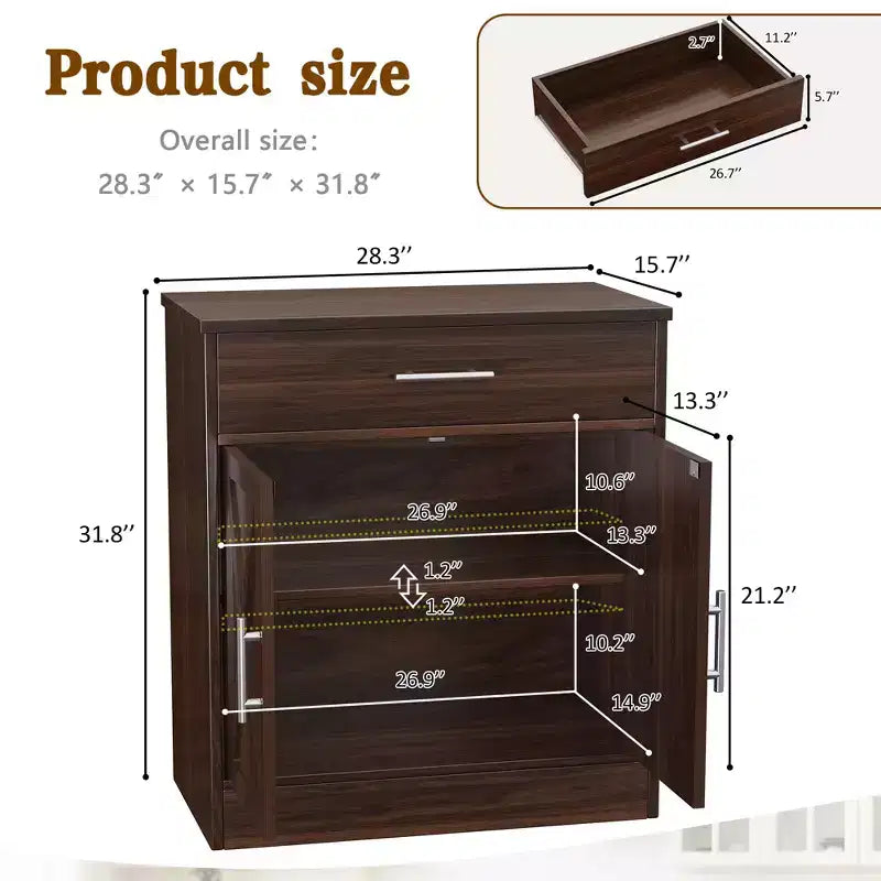 Meuble de rangement de cuisine avec portes, étagères et tiroirs, buffet de bar à café pour salle à manger, salon