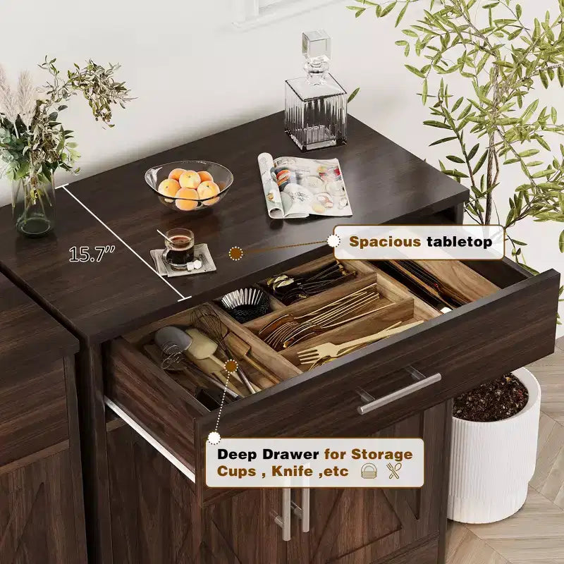 Meuble de rangement de cuisine avec portes, étagères et tiroirs, buffet de bar à café pour salle à manger, salon