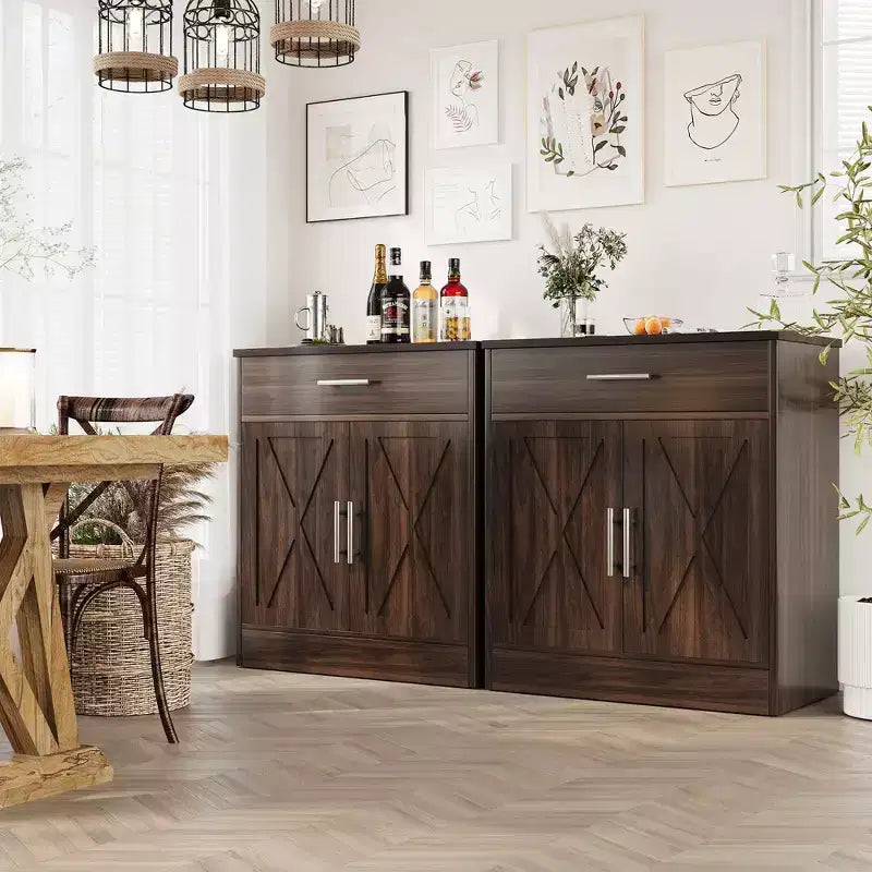 Meuble de rangement de cuisine avec portes, étagères et tiroirs, buffet de bar à café pour salle à manger, salon