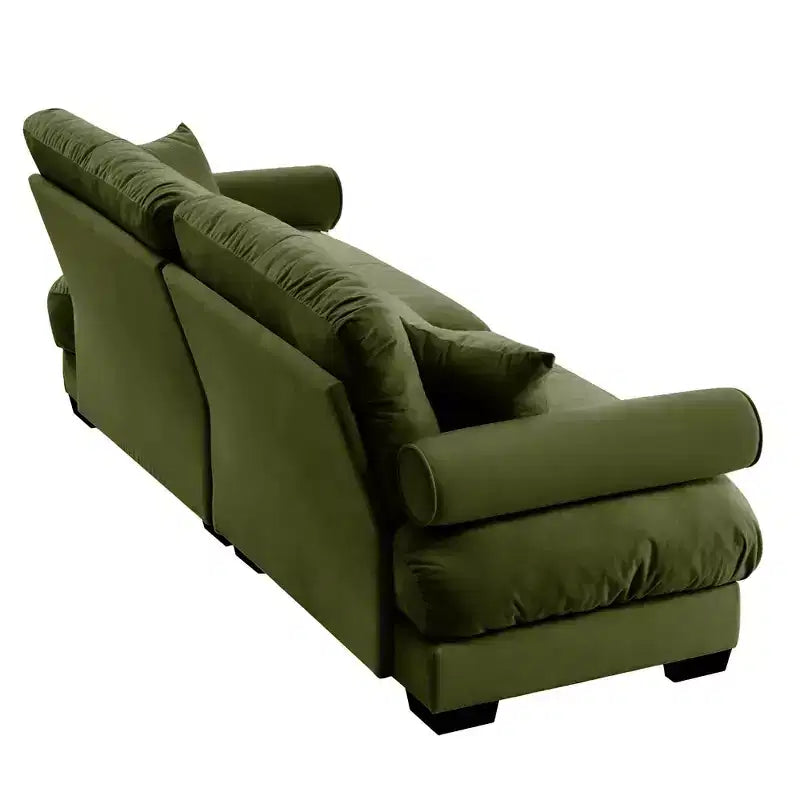 Canapé moderne deux places avec accoudoirs rembourrés, coussins de soutien lombaire et coussins décoratifs pour salon, couloir, chambre, vert olive