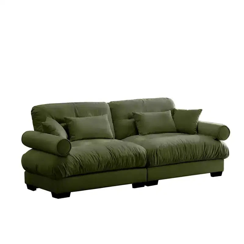 Canapé moderne deux places avec accoudoirs rembourrés, coussins de soutien lombaire et coussins décoratifs pour salon, couloir, chambre, vert olive