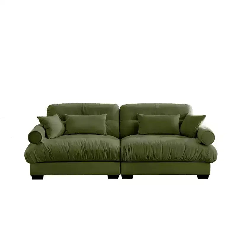 Canapé moderne deux places avec accoudoirs rembourrés, coussins de soutien lombaire et coussins décoratifs pour salon, couloir, chambre, vert olive