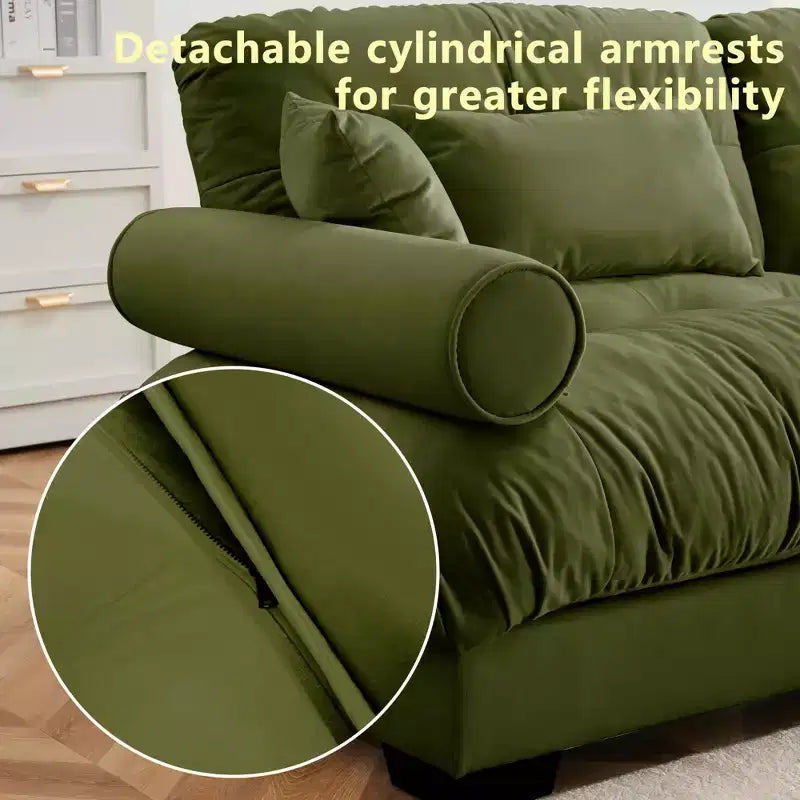 Canapé moderne deux places avec accoudoirs rembourrés, coussins de soutien lombaire et coussins décoratifs pour salon, couloir, chambre, vert olive