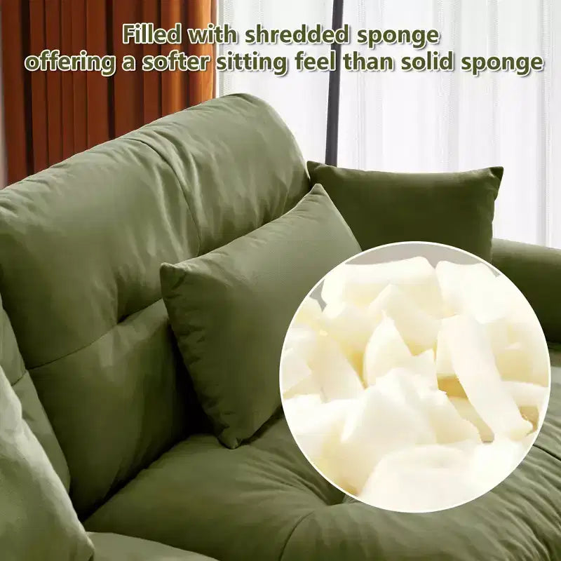 Canapé moderne deux places avec accoudoirs rembourrés, coussins de soutien lombaire et coussins décoratifs pour salon, couloir, chambre, vert olive