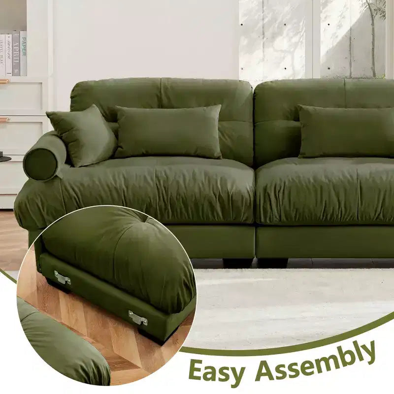 Canapé moderne deux places avec accoudoirs rembourrés, coussins de soutien lombaire et coussins décoratifs pour salon, couloir, chambre, vert olive