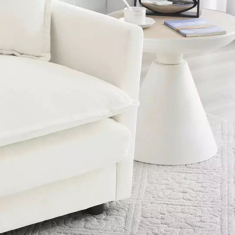 Canapé trois places Mid Century Modern avec 2 oreillers accoudoirs et 3 coussins décoratifs pour salon blanc