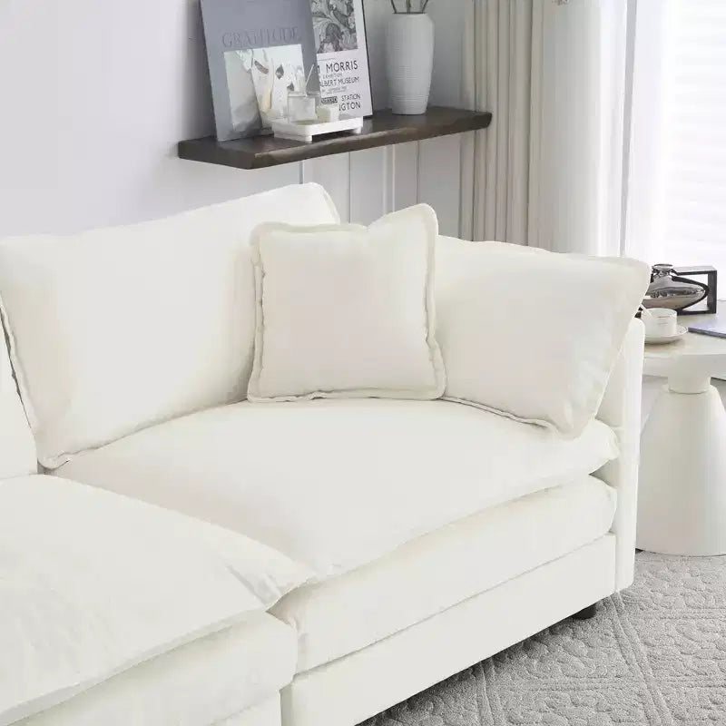 Canapé trois places Mid Century Modern avec 2 oreillers accoudoirs et 3 coussins décoratifs pour salon blanc