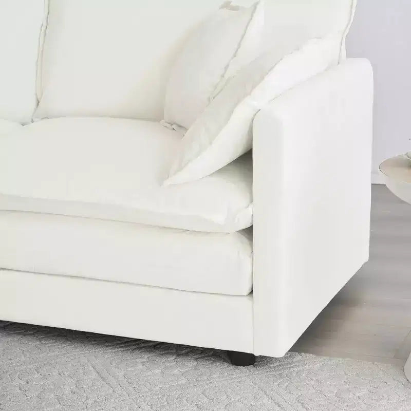 Canapé trois places Mid Century Modern avec 2 oreillers accoudoirs et 3 coussins décoratifs pour salon blanc