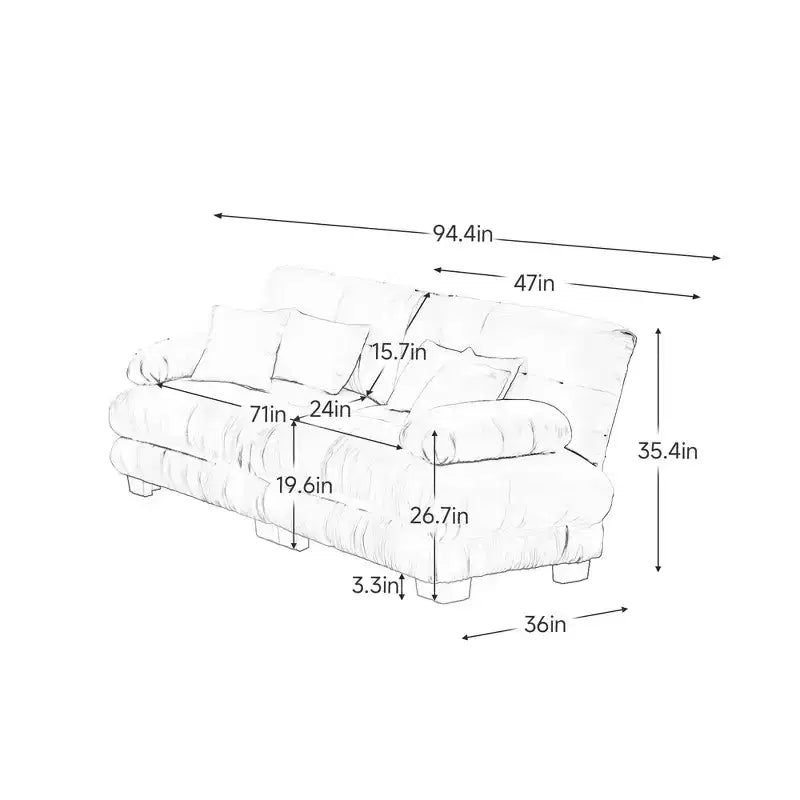 Canapé 2 places Cloud avec 2 coussins d'assise, 2 coussins lombaires et 2 coussins décoratifs pour salon gris