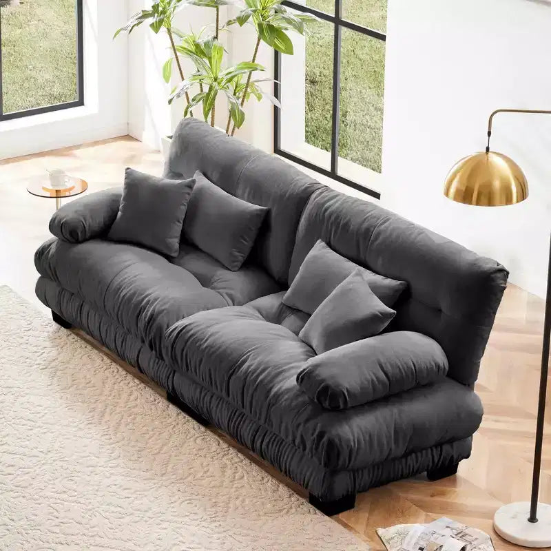 Canapé 2 places Cloud avec 2 coussins d'assise, 2 coussins lombaires et 2 coussins décoratifs pour salon gris