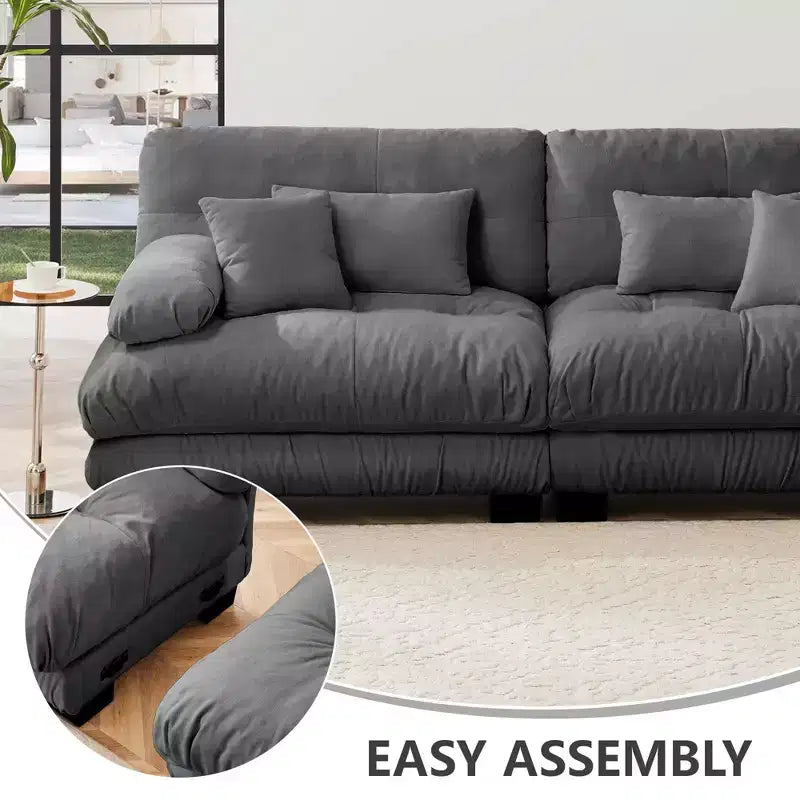 Canapé 2 places Cloud avec 2 coussins d'assise, 2 coussins lombaires et 2 coussins décoratifs pour salon gris