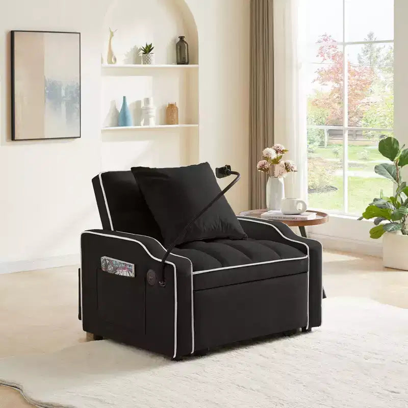 Fauteuil de Canapé Convertible 3-en-1, Lit Fauteuil avec Dossier Réglable, Support Téléphone, USB et Type-C