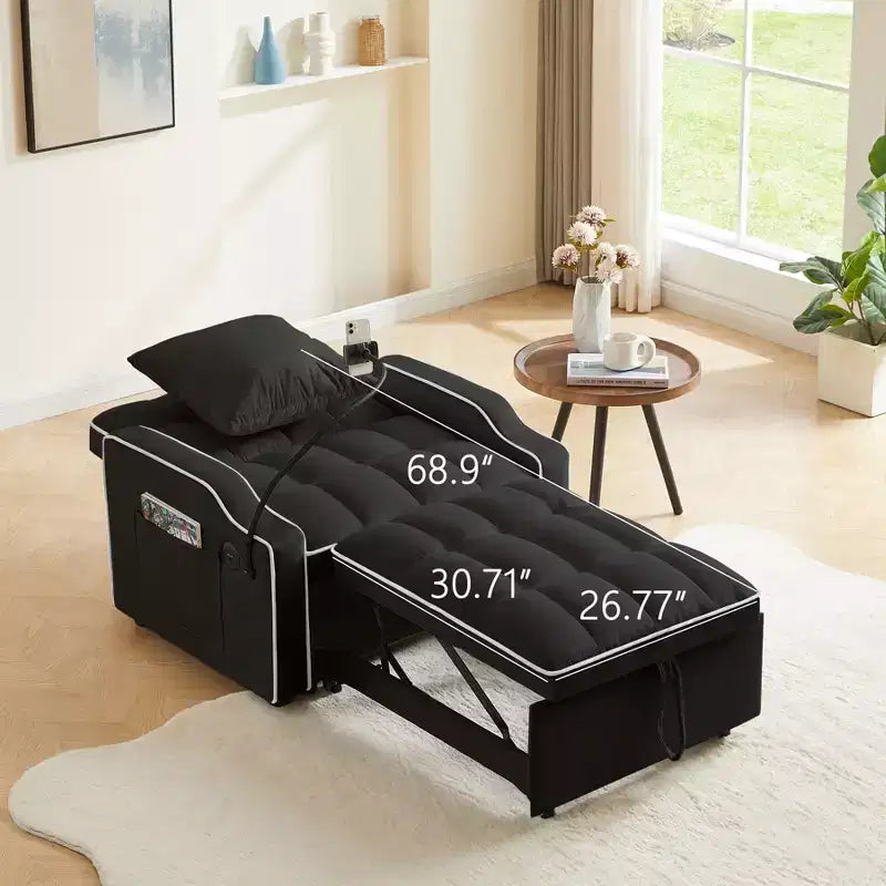 Fauteuil de Canapé Convertible 3-en-1, Lit Fauteuil avec Dossier Réglable, Support Téléphone, USB et Type-C