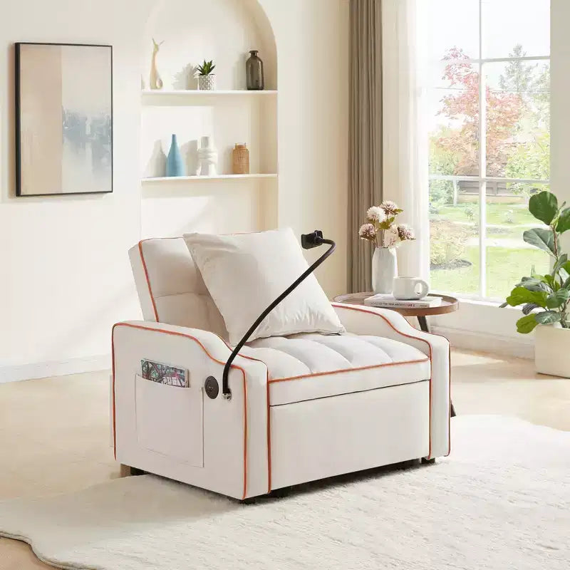 Fauteuil de Canapé Convertible 3-en-1, Lit Fauteuil avec Dossier Réglable, Support Téléphone, USB et Type-C