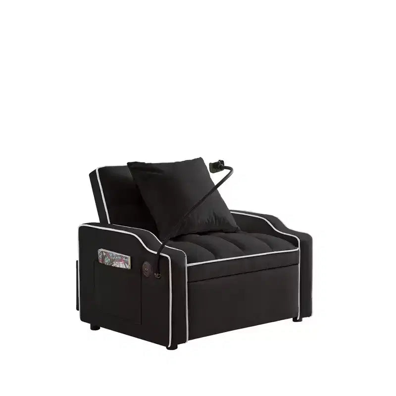 Fauteuil de Canapé Convertible 3-en-1, Lit Fauteuil avec Dossier Réglable, Support Téléphone, USB et Type-C