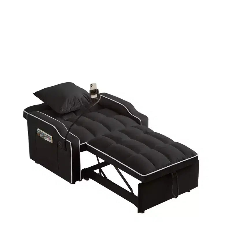 Fauteuil de Canapé Convertible 3-en-1, Lit Fauteuil avec Dossier Réglable, Support Téléphone, USB et Type-C