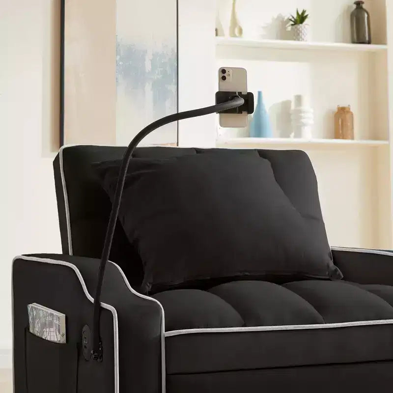 Fauteuil de Canapé Convertible 3-en-1, Lit Fauteuil avec Dossier Réglable, Support Téléphone, USB et Type-C