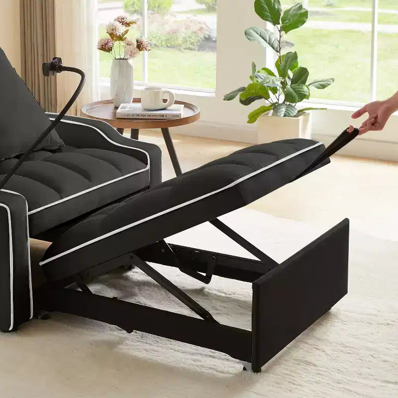 Fauteuil de Canapé Convertible 3-en-1, Lit Fauteuil avec Dossier Réglable, Support Téléphone, USB et Type-C