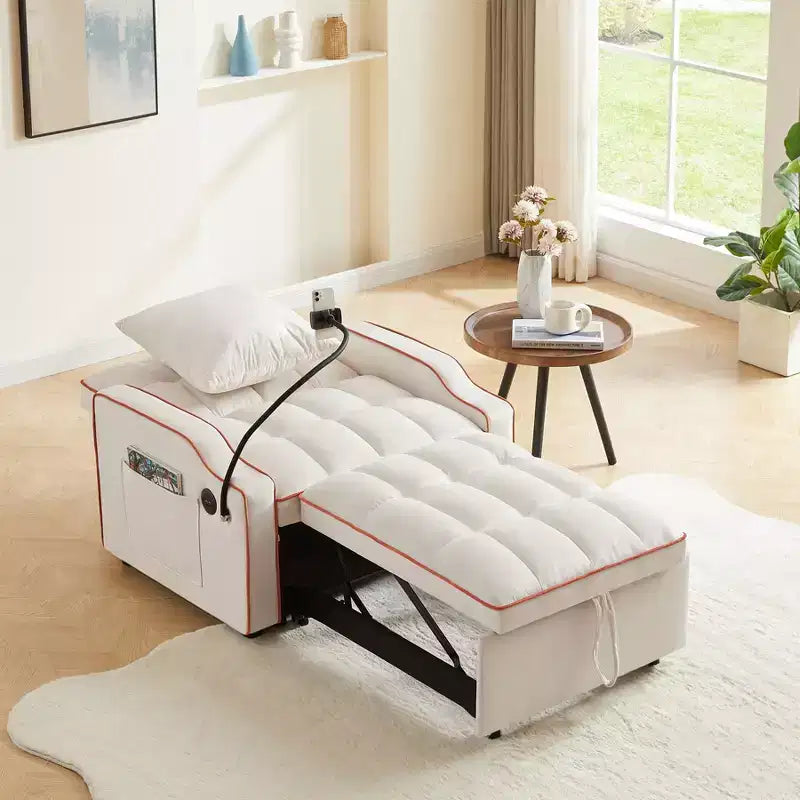 Fauteuil de Canapé Convertible 3-en-1, Lit Fauteuil avec Dossier Réglable, Support Téléphone, USB et Type-C