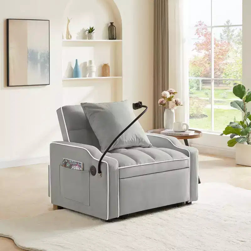 Fauteuil de Canapé Convertible 3-en-1, Lit Fauteuil avec Dossier Réglable, Support Téléphone, USB et Type-C